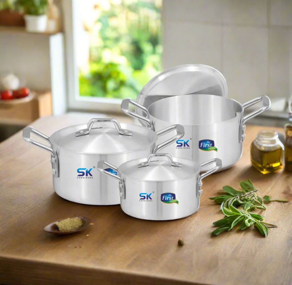 SK Metal Finish Cookware, 6 x 8, 3 Pots ( 31-33-36 CM ) (16 -20-24 Ltr)